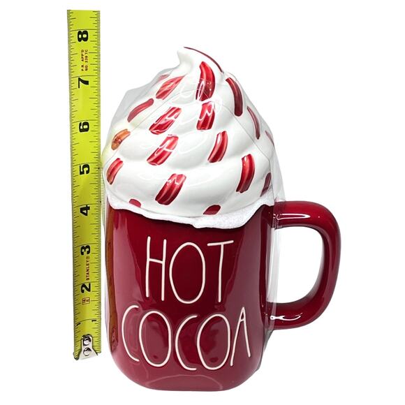 NEW Rae Dunn Ceramic Hot Cocoa COFFEE MUG + TOPPER Cover Lid Red White - Picture 3 of 5